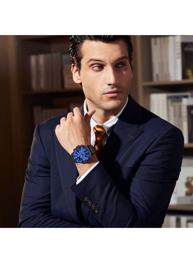 سافيرو ساعة سابفيرو كرونوغراف رجالية من الفولاذ المقاوم للصدأ، مقاومة للماء حتى عمق 50 مترًا، ساعة كوارتز تناظرية مع عرض التاريخ، ساعة كلاسيكية فاخرة وأنيقة، هدية مثالية للرجال. - Image 2